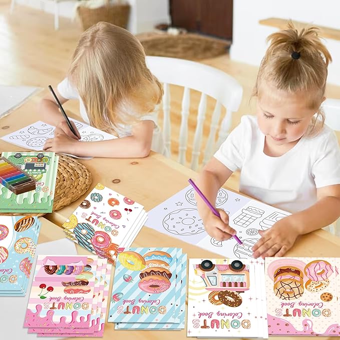 littkeef cliaet 12 Pcs Donut Coloring Books Donut Party Favors Bunnies Bulk Mini Coloring Books Bulk for Kids DIY Art Drawing Activity Book Set for Donut Themed Birthday Party Supplies