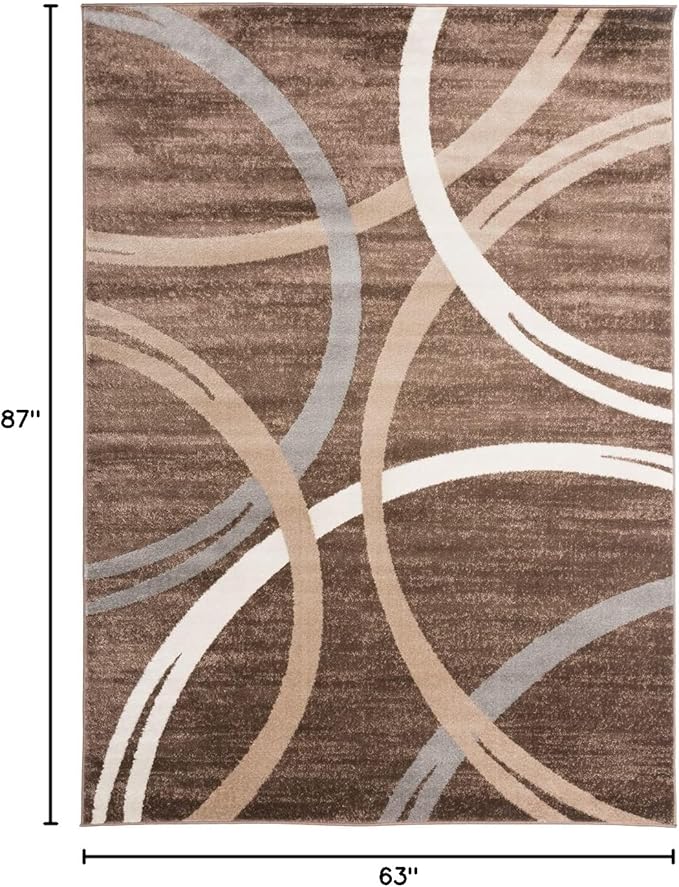 Rugshop Modern Wavy Circles Design Area Rug 5' 3" x 7' 3" Brown-CubbioBaby