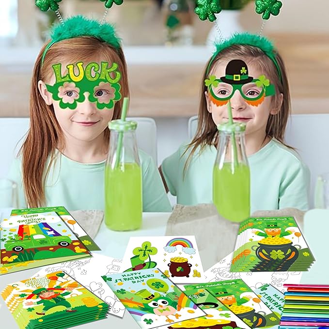 littkeef cliaet 12 Pcs St. Patrick's Day Coloring Books Dinosaur Party Favors Bunnies Bulk Mini Coloring Books Bulk for Kids DIY Art Drawing Activity Book Set for Themed Birthday Party Supplies