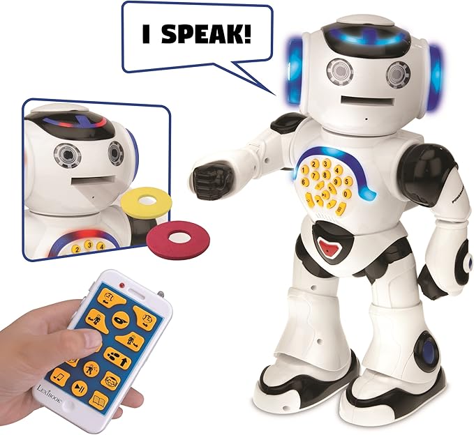 Lexibook Powerman - Remote Control Walking Talking Toy Robot, Dances, Sings, Reads Stories, Math Quiz, Shooting Discs, and Voice Mimicking, for Kids 4+ - ROB50US