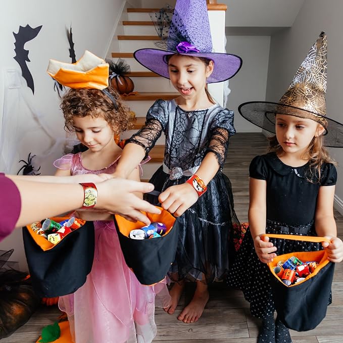 Liliful 360 Pcs Halloween Slap Bracelets Bulk for Kids Halloween Snap Bracelets Decor 24 Styles Halloween Wristbands Bags Filler Halloween Party Favor