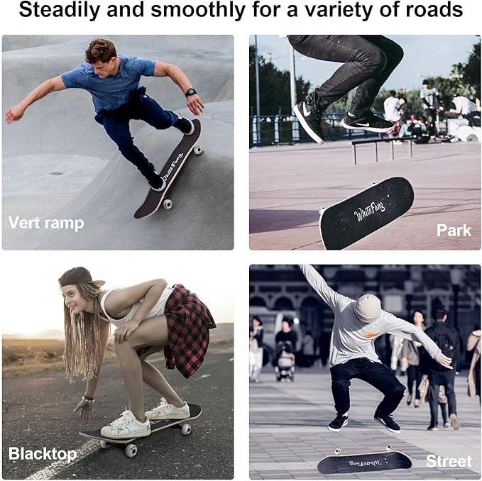 WhiteFang Skateboards for Beginners, Complete Skateboard 31 x 7.88, 7 Layer Canadian Maple Double Kick Concave Standard and Tricks Skateboards for Kids and Beginners-CubbioBaby