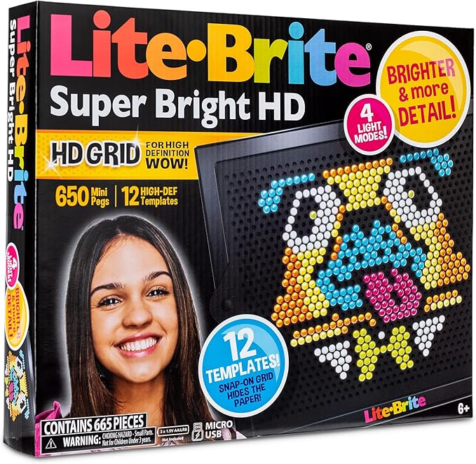 Lite Brite Super Bright HD - Creative Retro Light-Up Screen – Educational Play for Children – Enhances Creativity & Fine Motor Skills, Gift for Boys and Girls Ages 6+