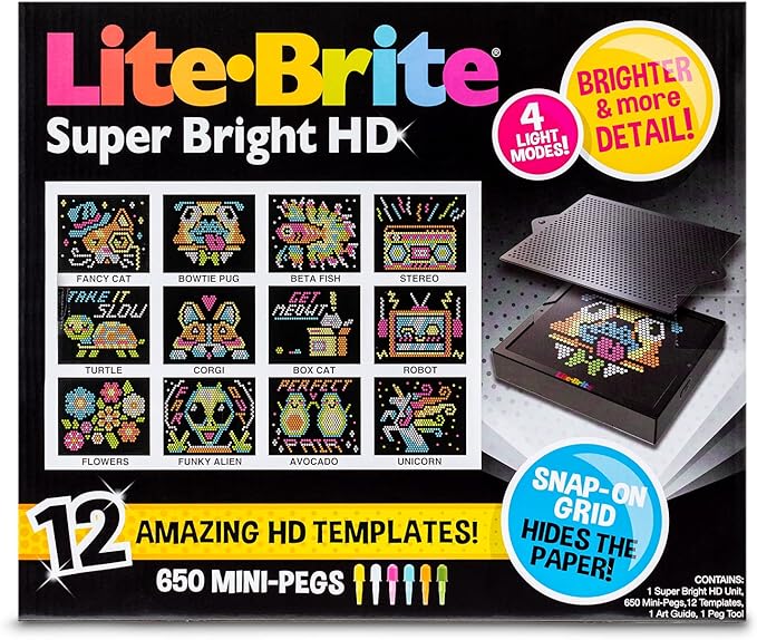 Lite Brite Super Bright HD - Creative Retro Light-Up Screen – Educational Play for Children – Enhances Creativity & Fine Motor Skills, Gift for Boys and Girls Ages 6+