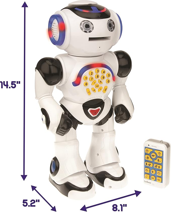 Lexibook Powerman - Remote Control Walking Talking Toy Robot, Dances, Sings, Reads Stories, Math Quiz, Shooting Discs, and Voice Mimicking, for Kids 4+ - ROB50US