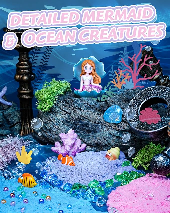 Light-Up Mermaid Terrarium Kit for Girls, DIY Arts & Crafts Gift for Girls Ages 4-6 7 8-12 Year Old, LED Night Light with Remote, Best Christmas Mermaid Birthday Decoration Toys Gifts for Girls Kid