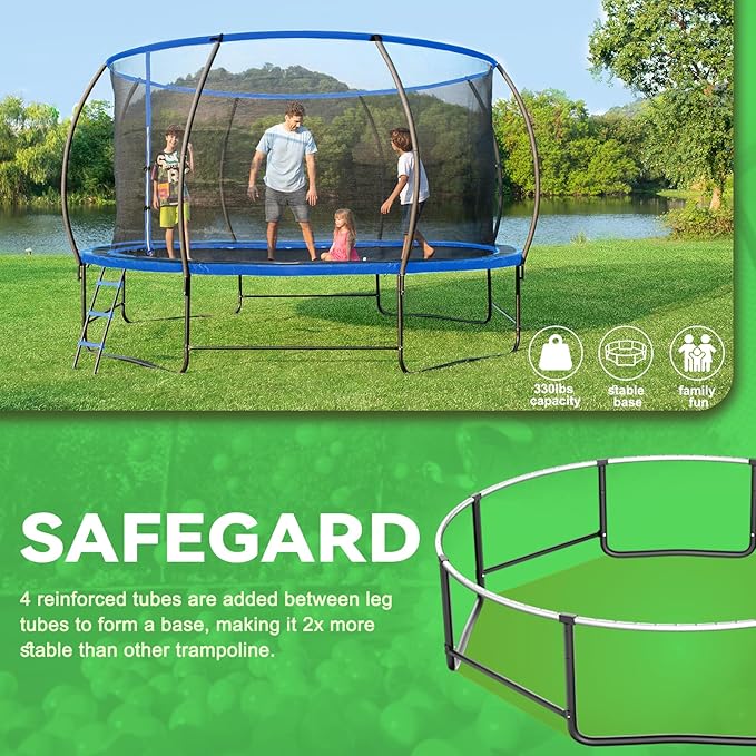 14FT 12FT 10FT 16FT Trampoline with Safety Enclosure, Anti-Rust Coating – ASTM Certified, Heavy-Duty Outdoor Trampoline with Ladder – for Kids & Adults-CubbioBaby