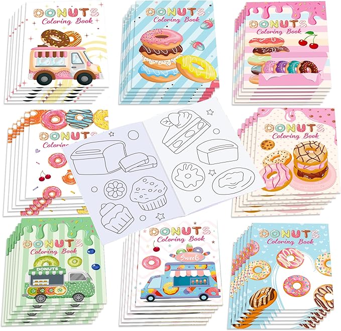 littkeef cliaet 12 Pcs Donut Coloring Books Donut Party Favors Bunnies Bulk Mini Coloring Books Bulk for Kids DIY Art Drawing Activity Book Set for Donut Themed Birthday Party Supplies