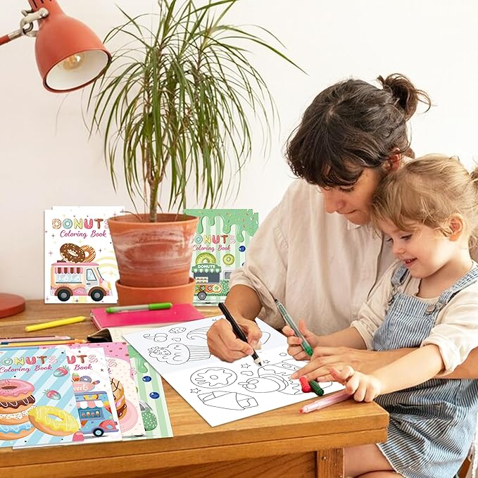 littkeef cliaet 12 Pcs Donut Coloring Books Donut Party Favors Bunnies Bulk Mini Coloring Books Bulk for Kids DIY Art Drawing Activity Book Set for Donut Themed Birthday Party Supplies