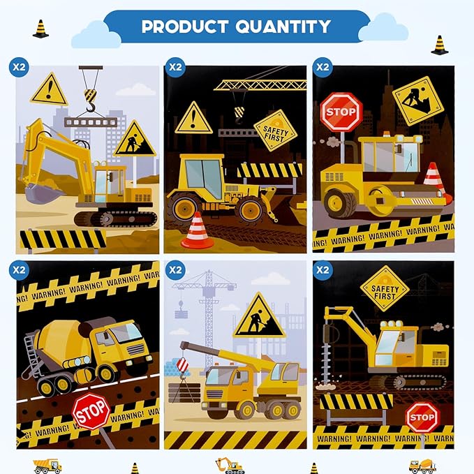 Liobelon 12 Pcs Construction Trucks Coloring Book Bulk for Boys Girls Kids, Mini Construction Vehicles Coloring Books Set, Drawing Coloring Trucks Booklets for Birthday Party Favors Gifts Art Crafts