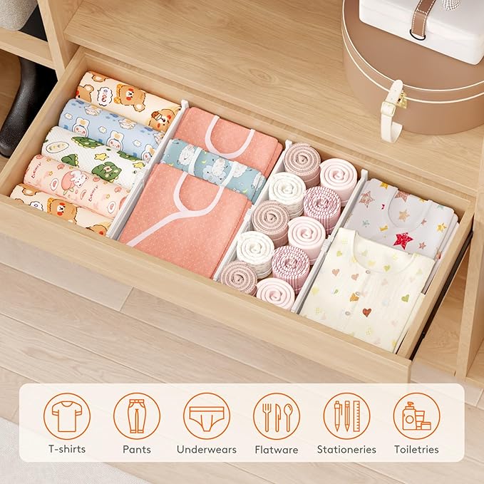 Lifewit 12 Pack Drawer Dividers 4" High, 10.5-16.5" Dresser Drawer Divider, Adjustable Drawer Organizers for Clothes, Plastic Drawers Separators for Dresser, Bedroom, Bathroom, Kitchen, Office-CubbioBaby