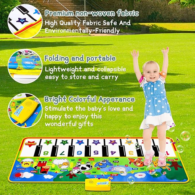 M SANMERSEN Piano Mat, 53'' x 23'' Musical Toys for Toddlers Floor Piano Touch Playmat with 8 Animal Sounds, Music Keyboard Dance Mat Toddler Toys Gifts for Boys and Girls 1 2 3 4 5 Year Old-CubbioBaby
