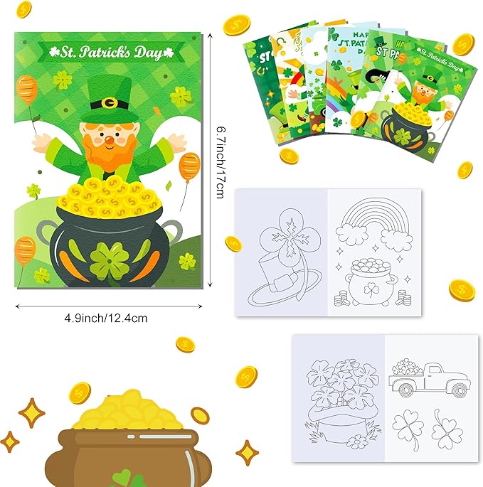 littkeef cliaet 12 Pcs St. Patrick's Day Coloring Books Dinosaur Party Favors Bunnies Bulk Mini Coloring Books Bulk for Kids DIY Art Drawing Activity Book Set for Themed Birthday Party Supplies