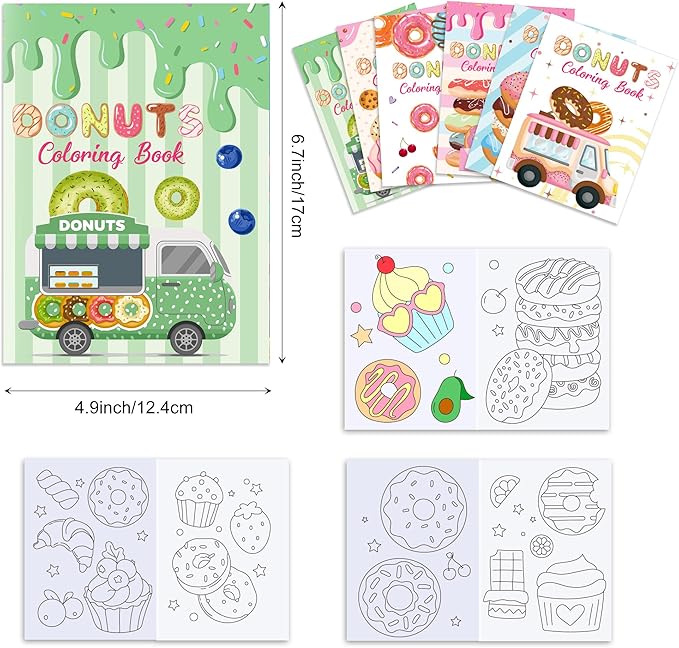 littkeef cliaet 12 Pcs Donut Coloring Books Donut Party Favors Bunnies Bulk Mini Coloring Books Bulk for Kids DIY Art Drawing Activity Book Set for Donut Themed Birthday Party Supplies