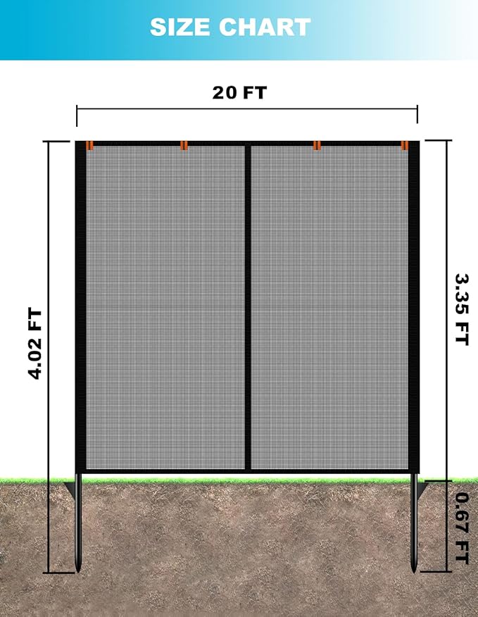 Driveway Fence Guard for Kids Safety: Outdoor Driveway Gate Yard Fence to Stop Ball Barrier Net - Ball Stopper Screen Guard (20 ft Wide 40 inch Tall)