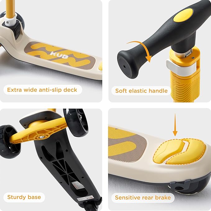 KUB Toddler Scooter for Kids Ages 2+, 3 Wheel Kick Scooter with LED Light-Up Wheels, Adjustable Height Handlebar, Lean-to-Steer, Anti-Slip Deck, Easy-Fold Design, Gift for Boys and Girls-CubbioBaby