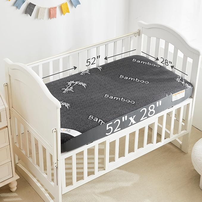 BEDLORE Waterproof Crib Mattress Protector 2 Pack, Ultra Soft Bamboo Viscose Crib Mattress Pad Cover, Noiseless Toddler Mattress Protector for Standard Baby Mattress Size 52''x28'', Dark Gray-CubbioBaby