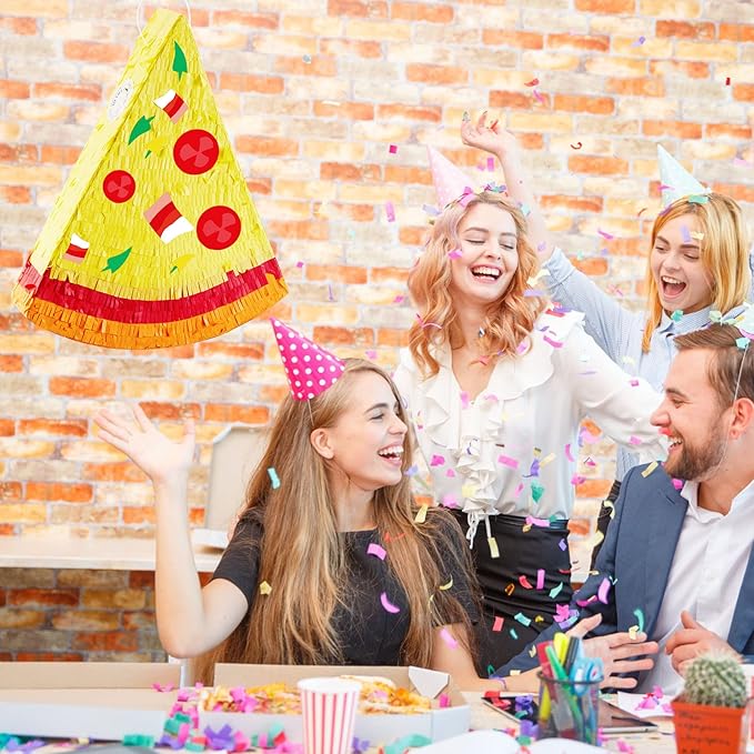 Lewtemi Pizza Piñata Pizza Party Favors Pizza Birthday Party Supplies with Stick Confetti and Blindfold Pizza Shower Theme Decorations for Pizza Supply