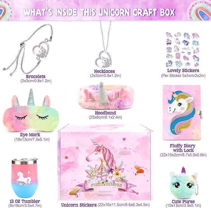 LINAYE Unicorn Gifts for Girls Age 6-8, Unicorn Gifts Box for Girls Age 5 6 7 8, Christmas Birthday Gifts for Girls Unicorn Christmas Basket for Girls