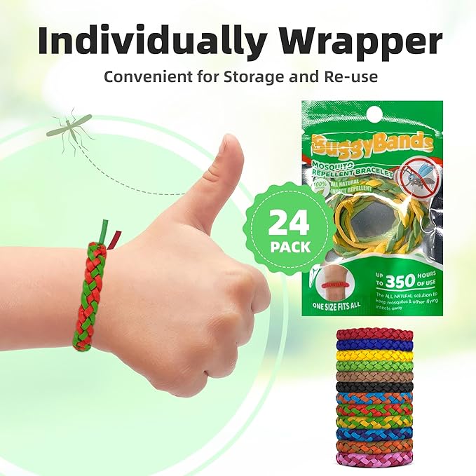 Mosquito Repellent Bracelets, DEET-Free, Individually Wrapped PU Leather Insect & Bug Repellent Wrist Bands (Pack of 24)-CubbioBaby