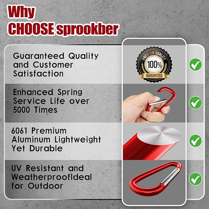 sprookber 4" & 5" Extra Large Aluminum Carabiner D Ring, Caribeener Clips, Spring Snap Hook for Keychain Clip, Set of 4-CubbioBaby