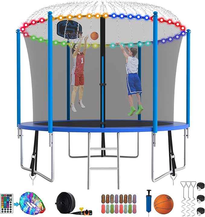 SKYUP Tranpoline 1500LBS 16 15 14 12 10 8 FT Tranpoline for 7-10 Kids and Adults, Windproof Outdoor Tranpoline with Enclosure Net, Basketball Hoop, Easy to Install & Last Long - ASTM Approved-CubbioBaby