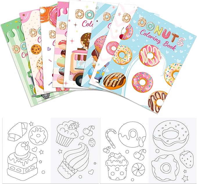 littkeef cliaet 12 Pcs Donut Coloring Books Donut Party Favors Bunnies Bulk Mini Coloring Books Bulk for Kids DIY Art Drawing Activity Book Set for Donut Themed Birthday Party Supplies