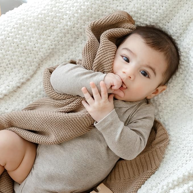 Heritage Knit Organic Cotton Receiving Swaddle Blanket for Boys - 100% Organic Soft Luxury Cotton Warm Cuddle Swaddling Crib Blanket for Newborns Infants Toddler (0-2Yrs - Denim Blue)-CubbioBaby