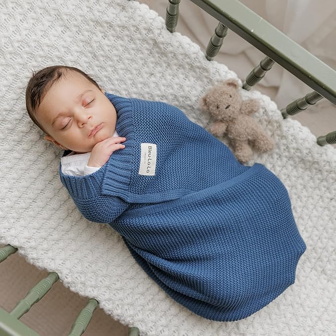 Heritage Knit Organic Cotton Receiving Swaddle Blanket for Boys - 100% Organic Soft Luxury Cotton Warm Cuddle Swaddling Crib Blanket for Newborns Infants Toddler (0-2Yrs - Denim Blue)-CubbioBaby