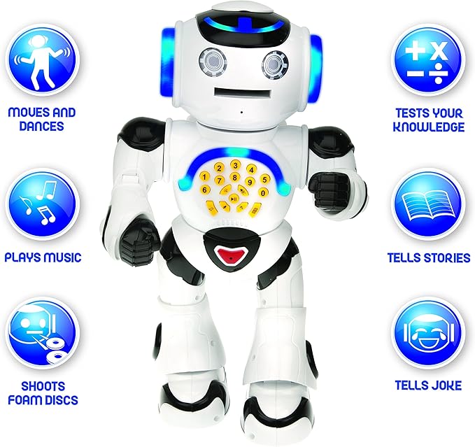 Lexibook Powerman - Remote Control Walking Talking Toy Robot, Dances, Sings, Reads Stories, Math Quiz, Shooting Discs, and Voice Mimicking, for kids 4+ - ROB50EN