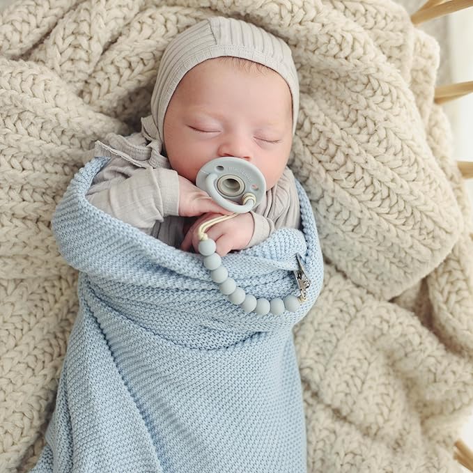 Heritage Knit Organic Cotton Receiving Swaddle Blanket for Boys - 100% Organic Soft Luxury Cotton Warm Cuddle Swaddling Crib Blanket for Newborns Infants Toddler (0-2Yrs - Denim Blue)-CubbioBaby