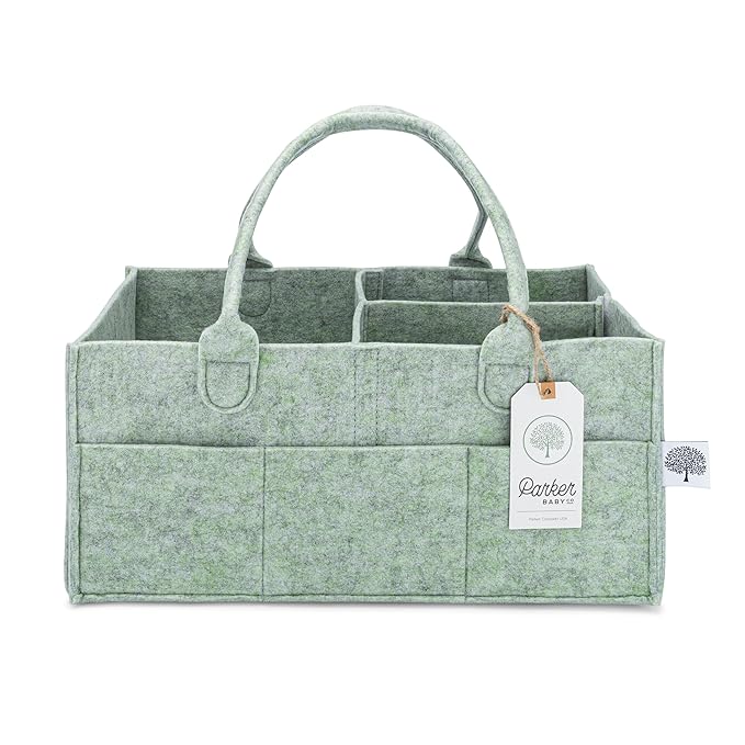 Parker Baby Diaper Caddy - Nursery Storage Bin and Car Organizer for Diapers and Baby Wipes - Sage Green, Large-CubbioBaby