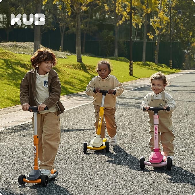 KUB Toddler Scooter for Kids Ages 2+, 3 Wheel Kick Scooter with LED Light-Up Wheels, Adjustable Height Handlebar, Lean-to-Steer, Anti-Slip Deck, Easy-Fold Design, Gift for Boys and Girls-CubbioBaby