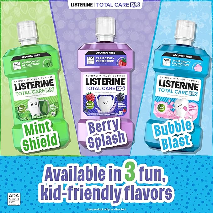 Listerine Smart Rinse Kids Alcohol-Free Anticavity Fluoride Mouthwash for Cavity Protection, Berry Splash Flavor, 500 mL