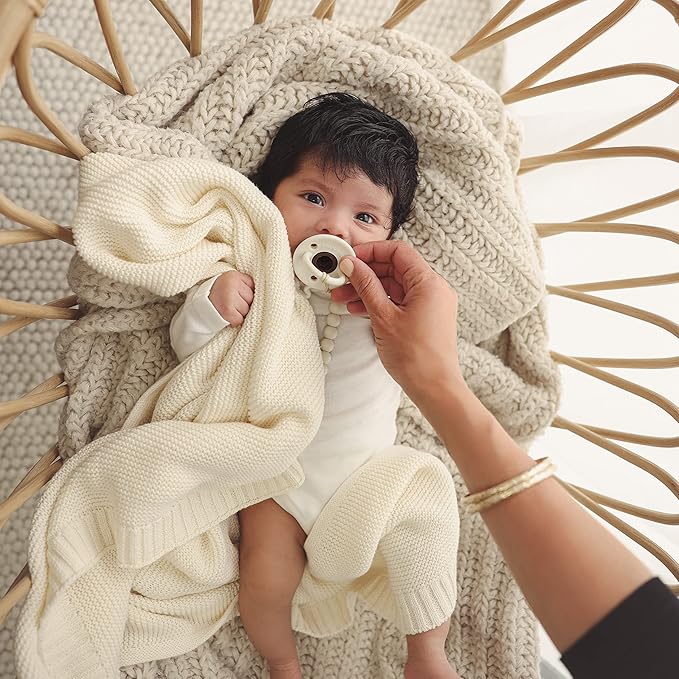 Heritage Knit Organic Cotton Receiving Swaddle Blanket for Boys - 100% Organic Soft Luxury Cotton Warm Cuddle Swaddling Crib Blanket for Newborns Infants Toddler (0-2Yrs - Denim Blue)-CubbioBaby