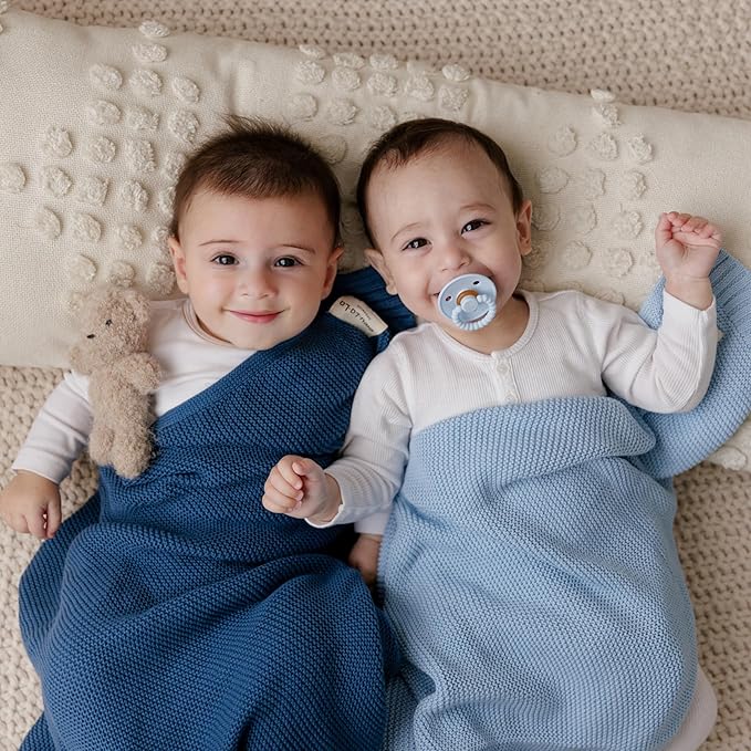 Heritage Knit Organic Cotton Receiving Swaddle Blanket for Boys - 100% Organic Soft Luxury Cotton Warm Cuddle Swaddling Crib Blanket for Newborns Infants Toddler (0-2Yrs - Denim Blue)-CubbioBaby