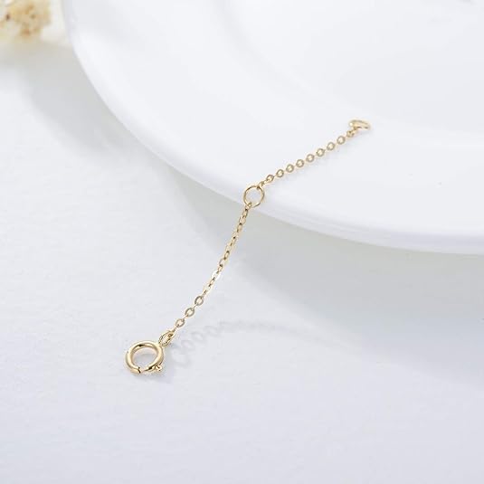 14K Gold Chain Extender for Women, Yellow Gold/White Gold/Rose Gold Adjustable Gold Necklace Anklet EXtension Chain, Available in 2/3/4 Inch