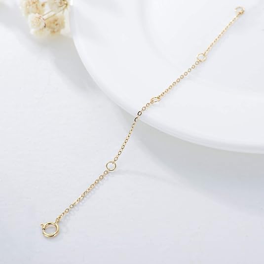 14K Gold Chain Extender for Women, Yellow Gold/White Gold/Rose Gold Adjustable Gold Necklace Anklet EXtension Chain, Available in 2/3/4 Inch
