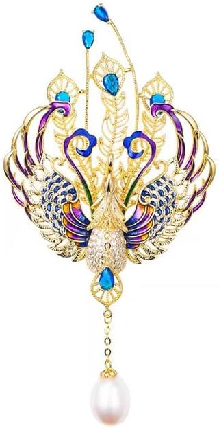 14K Gold Majestic Phoenix Brooch Embellished with Lustrous Pearls and Colorful Gemstones, Sophisticated Jewelry for Memorable Events, Must-Have Accessory for Elegant Women
