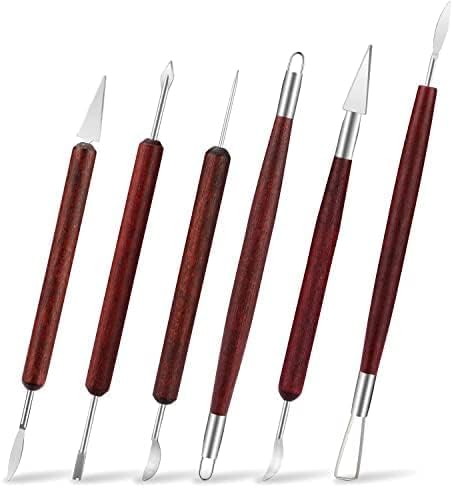 LINPHCEY 6PCS Clay Sculpting Tools Kit - Easy to Use Double-Ended Polymer & Pottery Carving Set with Comfortable Wood Grip - Ideal Tools for Clay Sculpey & Modeling Clay Ideal for Kids and Adults