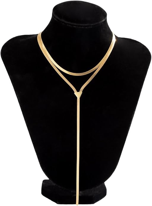2Pcs Gold Long Snake Chain Y Drop Necklaces for Women Trendy Statement Layered Lariat Choker Necklace Y2K Formal Prom Party Jewelry Accessories Gift