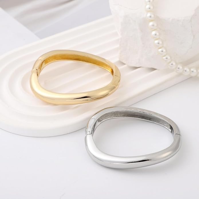 Gold/Silver Cuff Bangle Bracelets For Women Chunky Waterdrop Twisted Hinged Bangle Bracelets Minimalist Arm Cuff Bracelet Jewelry Gifts