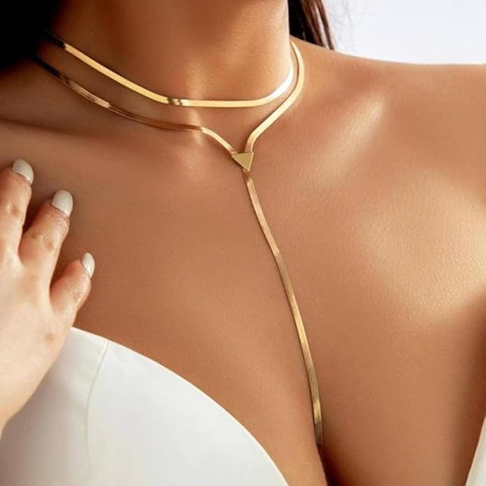 2Pcs Gold Long Snake Chain Y Drop Necklaces for Women Trendy Statement Layered Lariat Choker Necklace Y2K Formal Prom Party Jewelry Accessories Gift