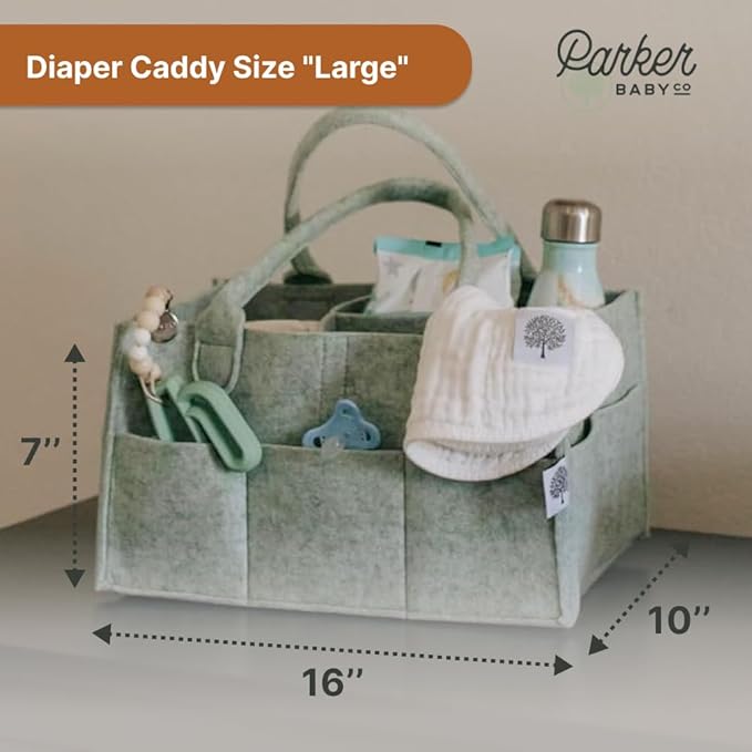 Parker Baby Diaper Caddy - Nursery Storage Bin and Car Organizer for Diapers and Baby Wipes - Sage Green, Large-CubbioBaby