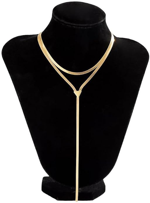 2Pcs Gold Long Snake Chain Y Drop Necklaces for Women Trendy Statement Layered Lariat Choker Necklace Y2K Formal Prom Party Jewelry Accessories Gift