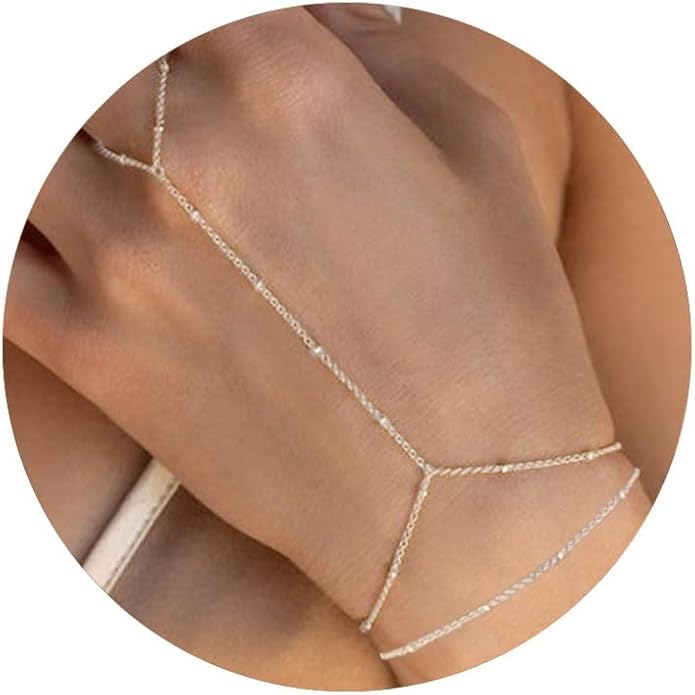 ÌF ME Hand Chain Bracelet Set 14K Gold Plated Durable Gold Bracelets for Women Adjustable Finger Bracelet Hand Jewelry with Extender Perfect for Everyday Wear Ring Bracelet Hand