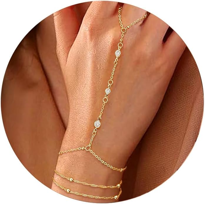ÌF ME Hand Chain Bracelet Set 14K Gold Plated Durable Gold Bracelets for Women Adjustable Finger Bracelet Hand Jewelry with Extender Perfect for Everyday Wear Ring Bracelet Hand