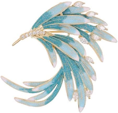 14K Gold Phoenix Tail Feather Brooch, Sparkling Moissanite Enamel Brooch - Beautiful Brooch Jewelry Gift