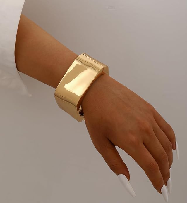 Chunky Gold Bangle Bracelets for Women, Dainty 14k Gold Plated Big Stackable Bangles Set, Trendy Statement Cuff Bracelet Stack Fashion Jewelry Christmas Gifts