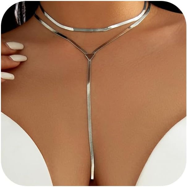 2Pcs Gold Long Snake Chain Y Drop Necklaces for Women Trendy Statement Layered Lariat Choker Necklace Y2K Formal Prom Party Jewelry Accessories Gift